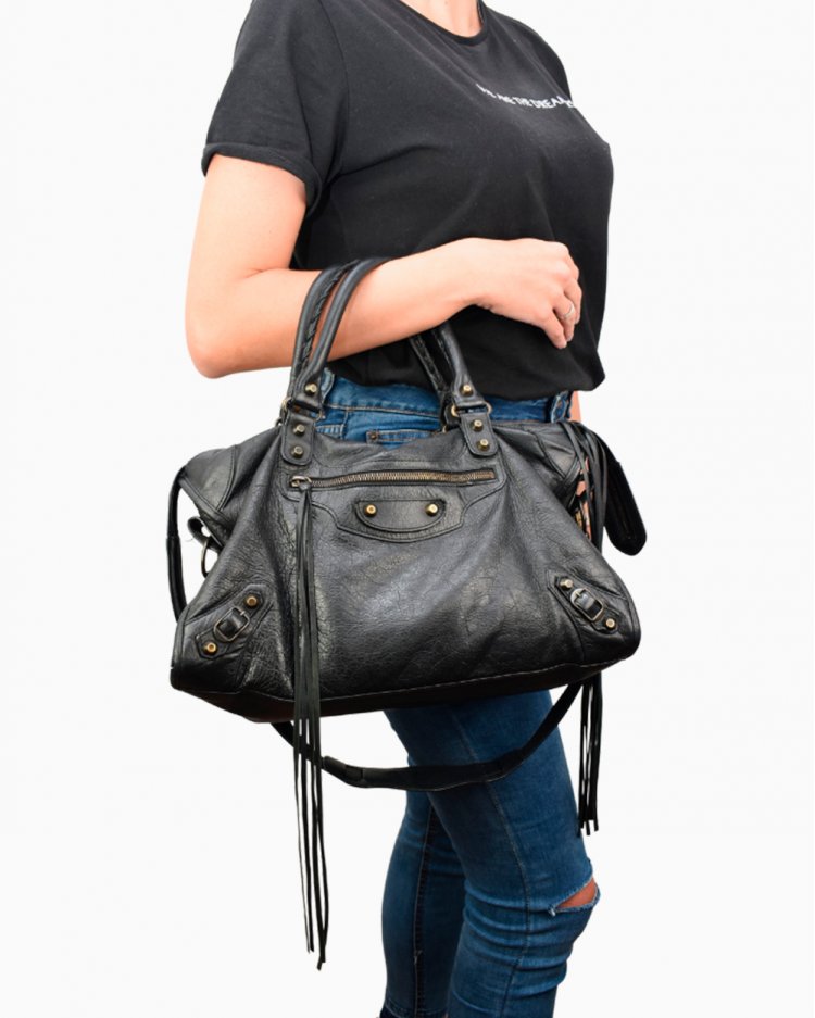 Bolsa Balenciaga original City em couro preto feminina